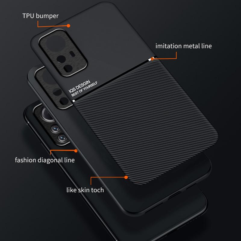 For Xiaomi Redmi Note 12S 4G Lines Imprinted PU Leather+TPU Case Magnetic Car Mount Phone Cover