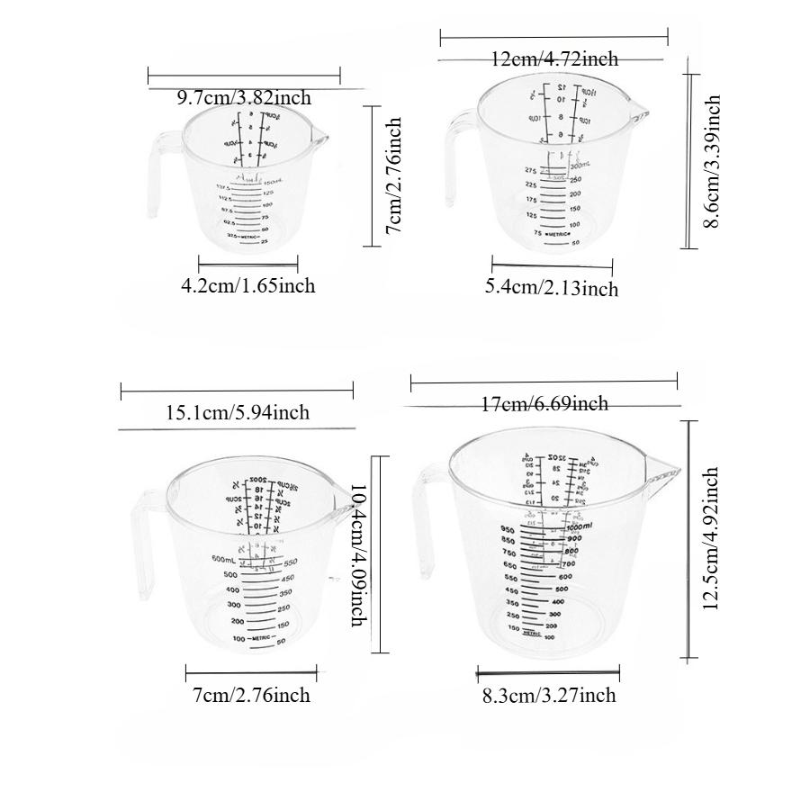 Measuring cup 150/300/600/1000ML transparent measuring cylinder scale plastic measuring cup large-capacity baking tool