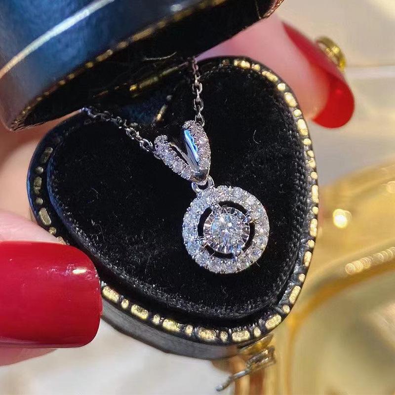 Double Halo Round Cubic Zirconia Pendant Necklace for Women