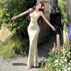 Holiday Style Sexy V-neck Floral Suspender Dress Women's Summer Backless Slim Waist Hip Fish Tail Long Skirt