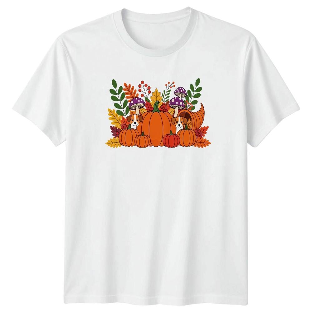 Cute Puppies Pumpkins Autumn Leaves TShirt Fall Harvest Thanksgiving Gift S