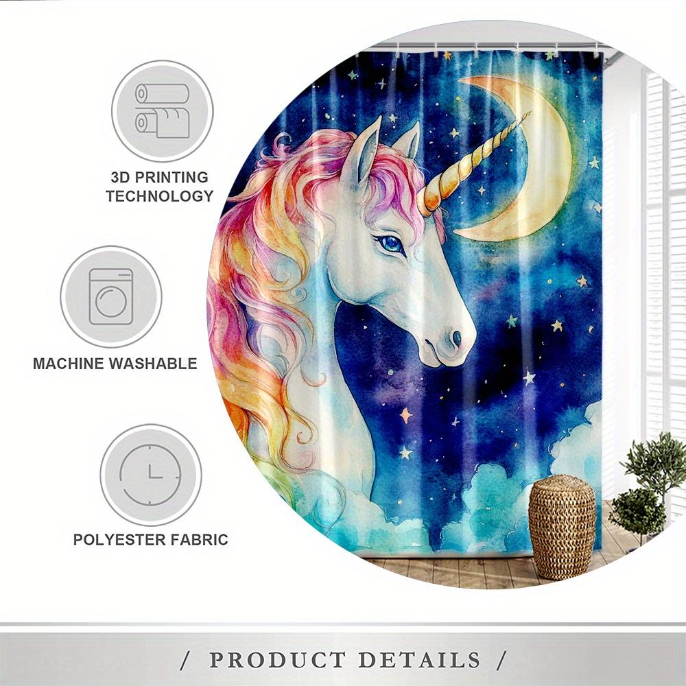 Enchanting Unicorn Shower Curtain - Waterproof, Mildew-Resistant with Magical Rainbow Mane Design for Dreamy Bathroom Decor