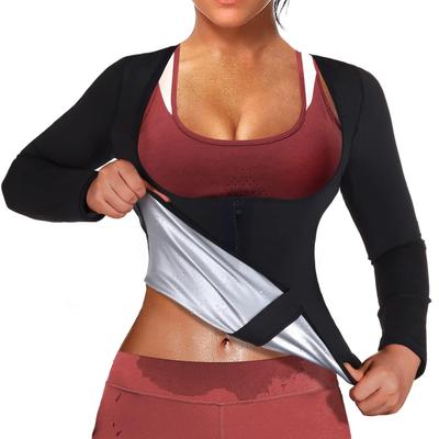 Sauna Shirt for Women Heat Trapping Sauna Body Shaper Sweat Waist Trainer Vest Long Sleeve Jacket Compression Tank Top Workout Shapewear T-Shirts