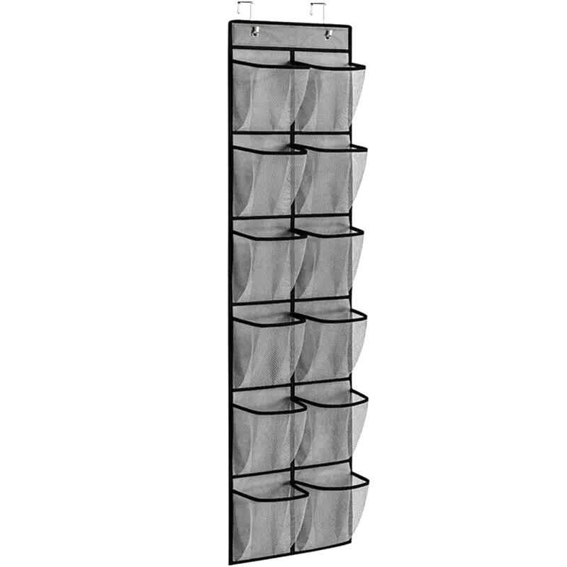 12/24 Grids Wall-Mounted Sundries Shoe Organiser Fabric Closet Bag Storage Rack Mesh Pocket Clear Hanging Over The Door Box