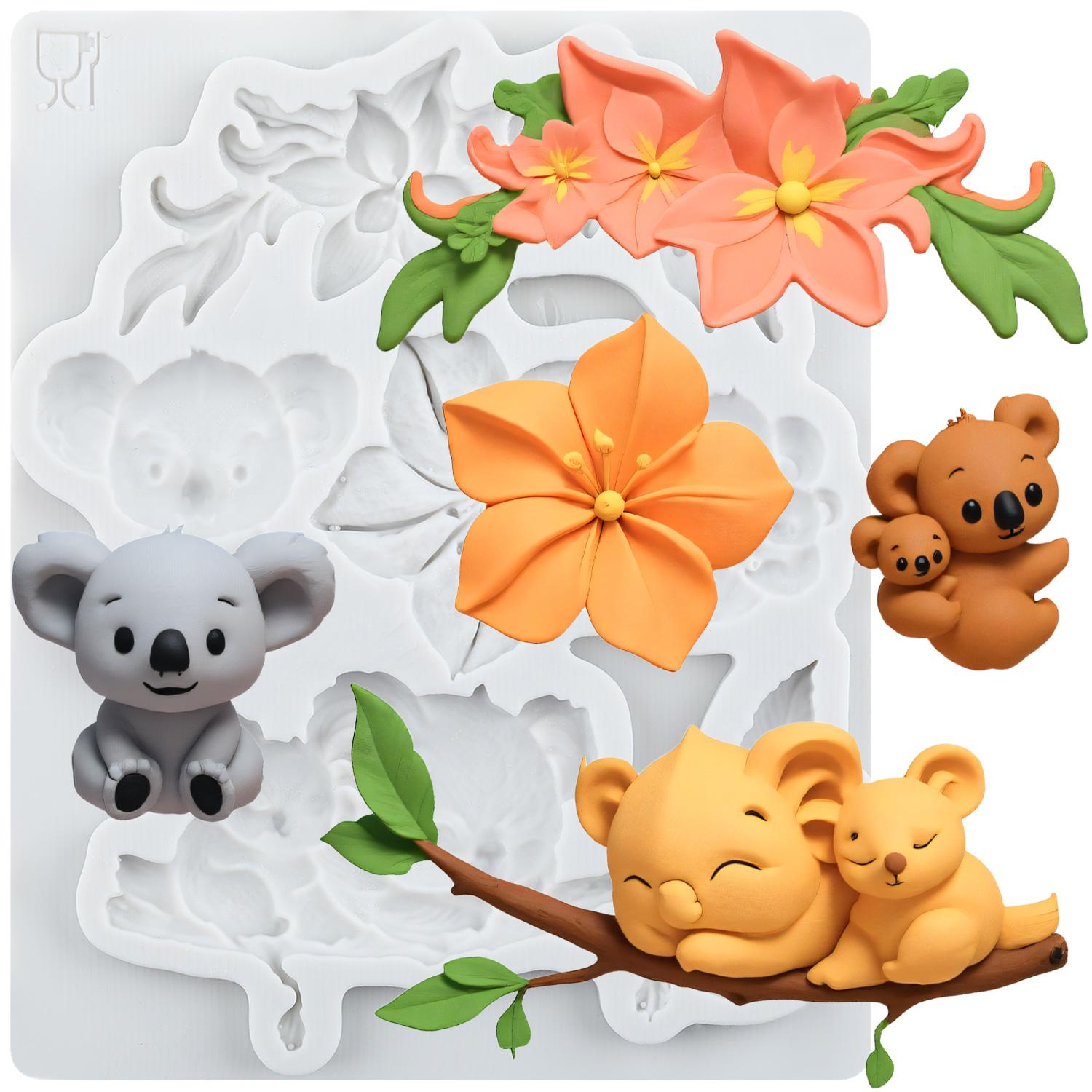 

Koala Silicone Molds Flower Fondant Mold Cake Decorating Tools Cupcake Topper Chocolate Candy Craft Gum Paste Polymer Clay серый