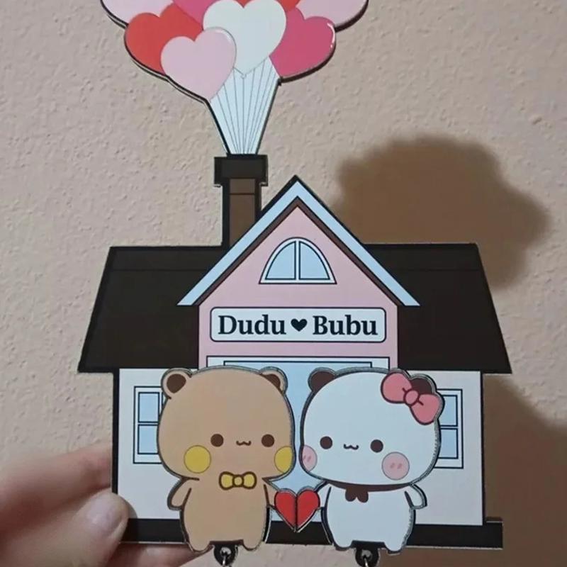 Wall Key Holder Panda Bubu And Dudu Acrylic Keychain Hanger Cartoon Backpack Charm Key Ring Pendant Accessory Couple Gift