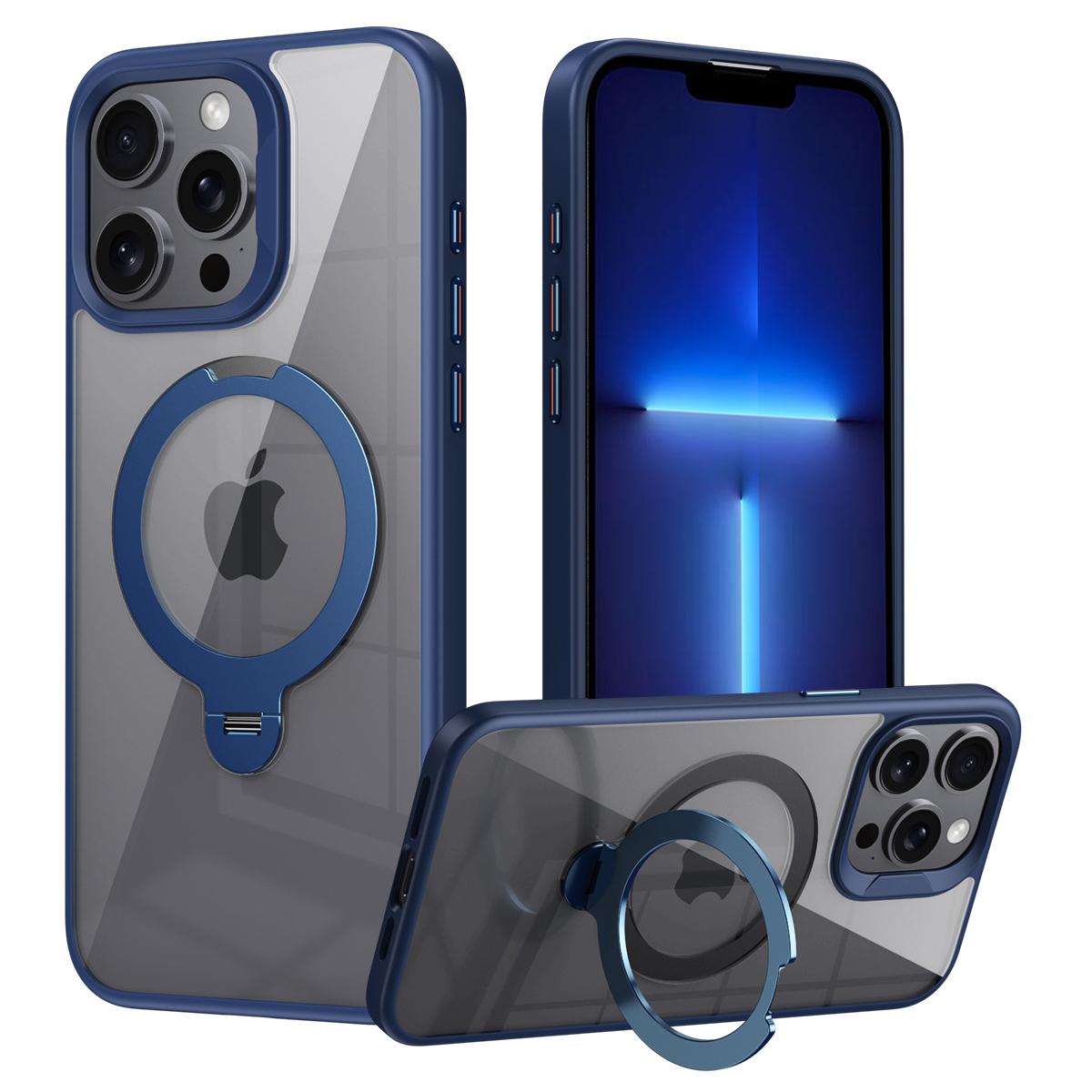 

For iPhone 13 Pro Max Magnetic Case Ring Kickstand PC+TPU Protective Phone Cover Blue