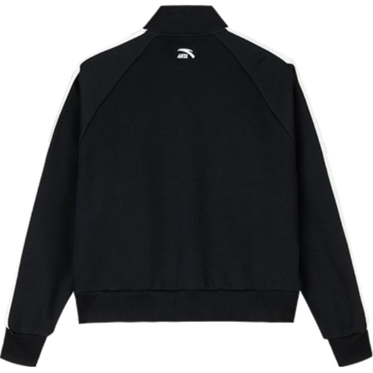 Anta Comfortable Breathable Striped Zip-Up Stand Collar Casual Baseball Jacket Women Jackets Basic-Black 162438706-5