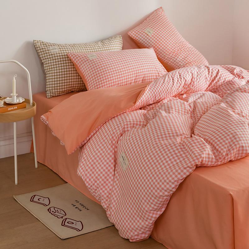 Japan Style Plaid Pattern Duvet Cover Set Queen Soft Skin Friendly Washed Cotton Bedding Set Home Textile Bed Linens Quilt Cover