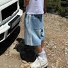 Summer New Casual Denim Shorts Y2K Side Striped Pattern Shorts Men Street Retro Harajuku Hip Hop Loose High Waist Sports Shorts