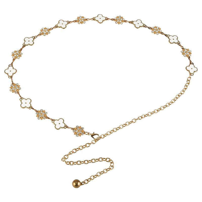 

Европейский и американский декоративный металлический пояс-цепочка с четырехлистным клевером для женского платья, аксессуары для костюма, цепочка-ремень, тренд для девушек