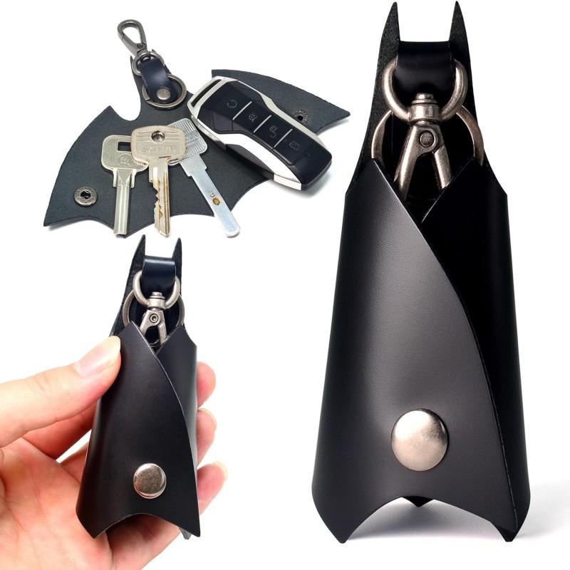 Premium Cartoon Bat Car Key Holder - PU Leather Protective Cover & Anti-Lost Key Case чёрный