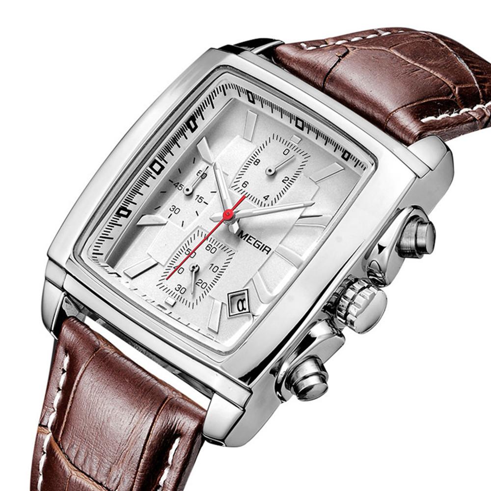 Megir Freizeituhren Mode Herren Quarz Armbanduhren Lederarmband Wasserdicht Leuchtend Herrenuhr Chronograph 2028