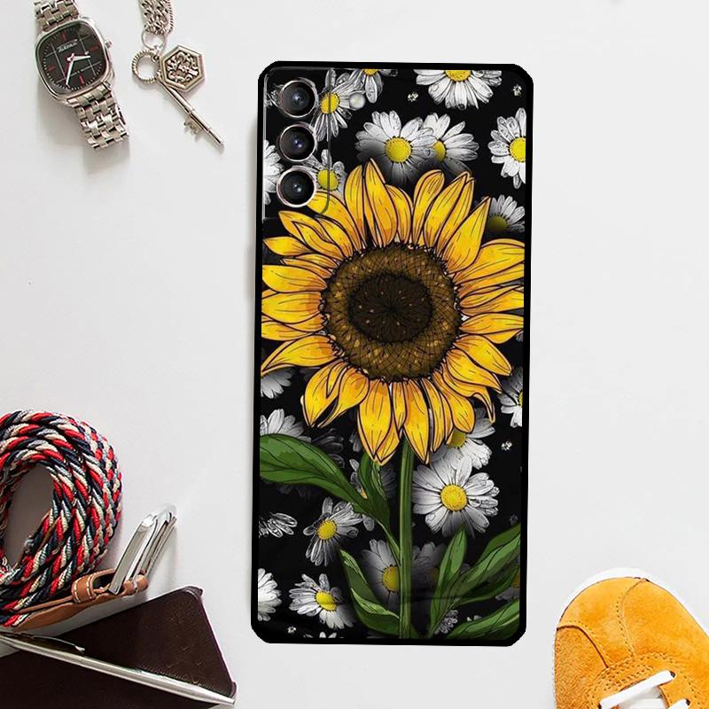 Beauty Yellow Sunflower Case For Samsung Galaxy S25 Ultra S20 S21 S22 S23 Plus S24 Ultra S9 S10 S25 FE Cover Coque