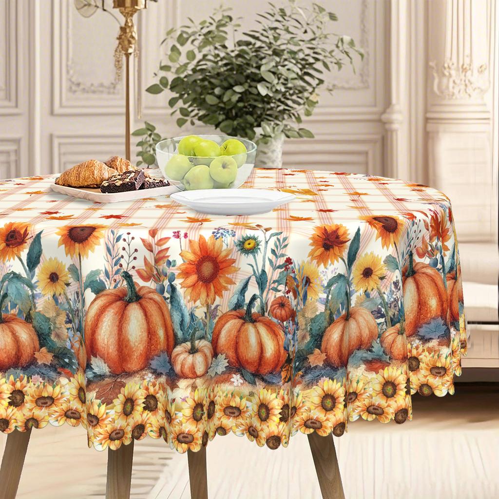 Hello Autumn Theme Tablecloth, Plaid + Autumn Printing Waterproof And Oil-Proof Leave-In Dining Table Coffee Table Decorative Cloth