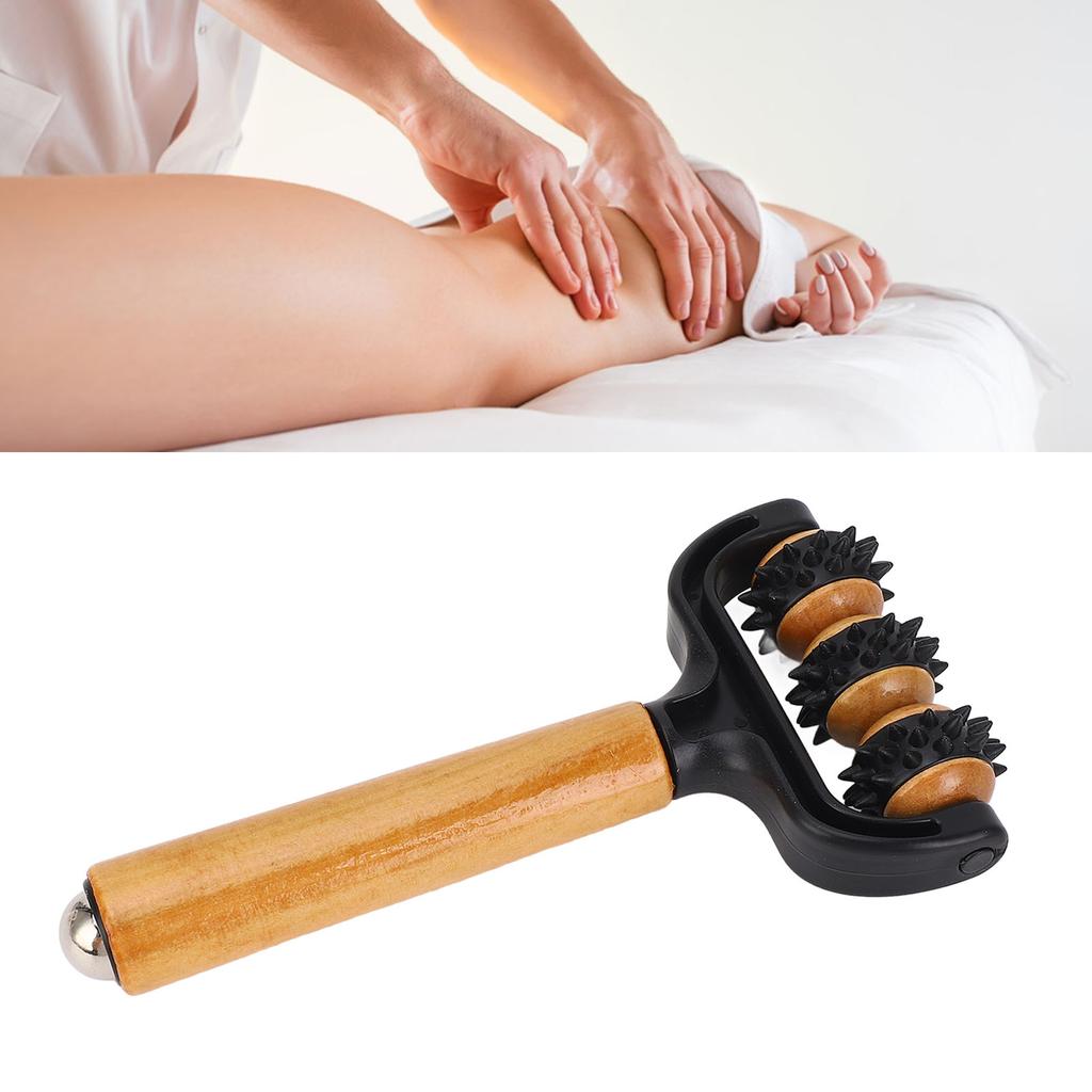 Handlicher Stacheliger Massageball Roller 3 Räder Ergonomischer Griff Holz Muskelmassage Roller Werkzeug