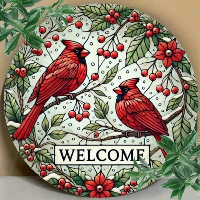 Metal Welcome Wreath Sign 8 Inch Round Wall Art for Home Cafe Halloween Decor