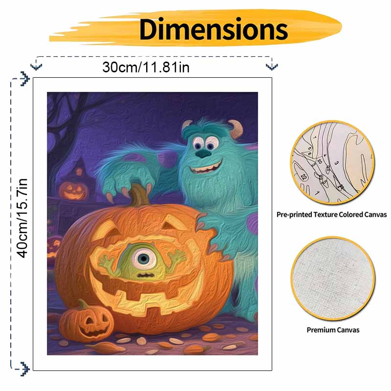 Disney handmade diy oil painting digital painting kit Monsters Sulley Mike pumpkin home living room entrance decoration hanging painting