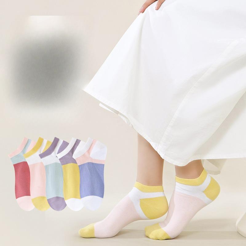 Loďkové ponožky Dámské Čistá bavlna Tenké, Mělké, Antibakteriální, Deodorizační, Absorbující pot, Prodyšné, Color-blockingové Ležérní Krátké ponožky