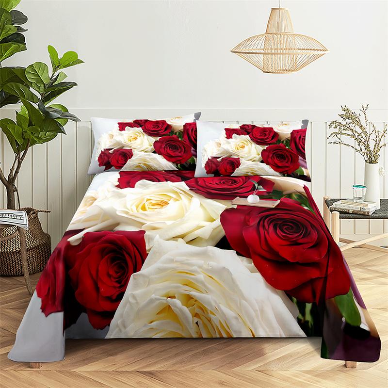Startseite Bettlaken Rote Rose Einzelbettlaken Modedesign Blumenlaken Queen Size Bettlaken Set Bettlaken und Kissenbezüge