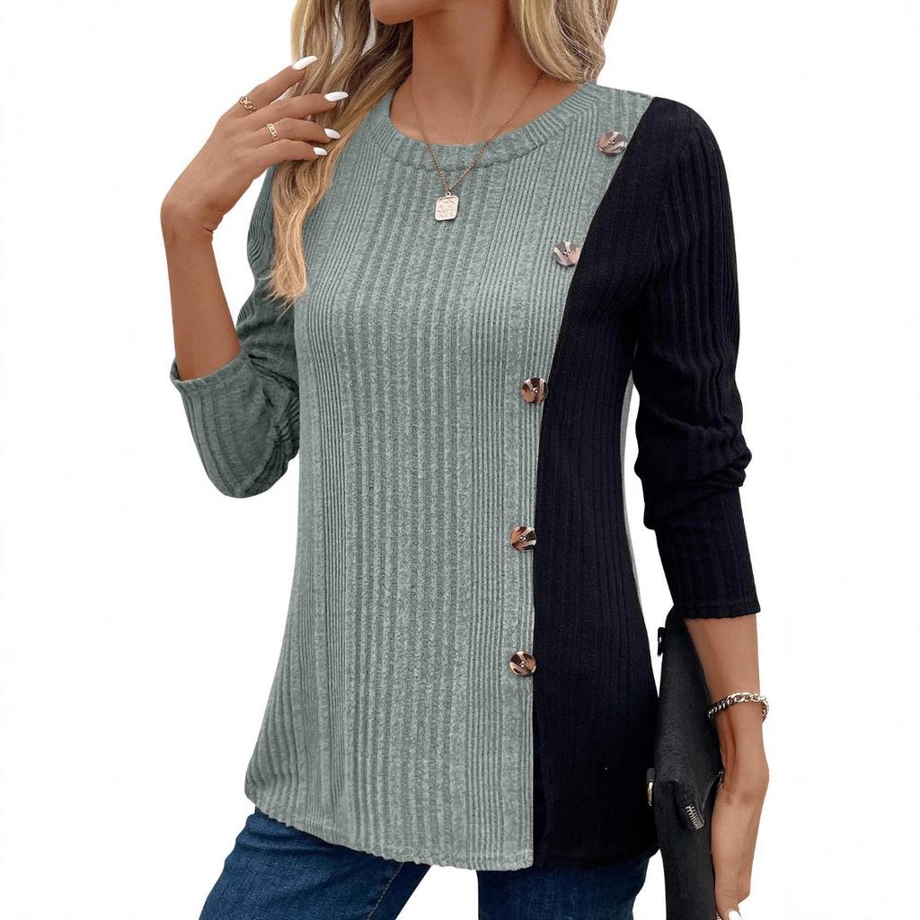 Neues Damen Colorblock Knöpfbares Gespaltenes Langes Lässiges Oberteil, Freizeit