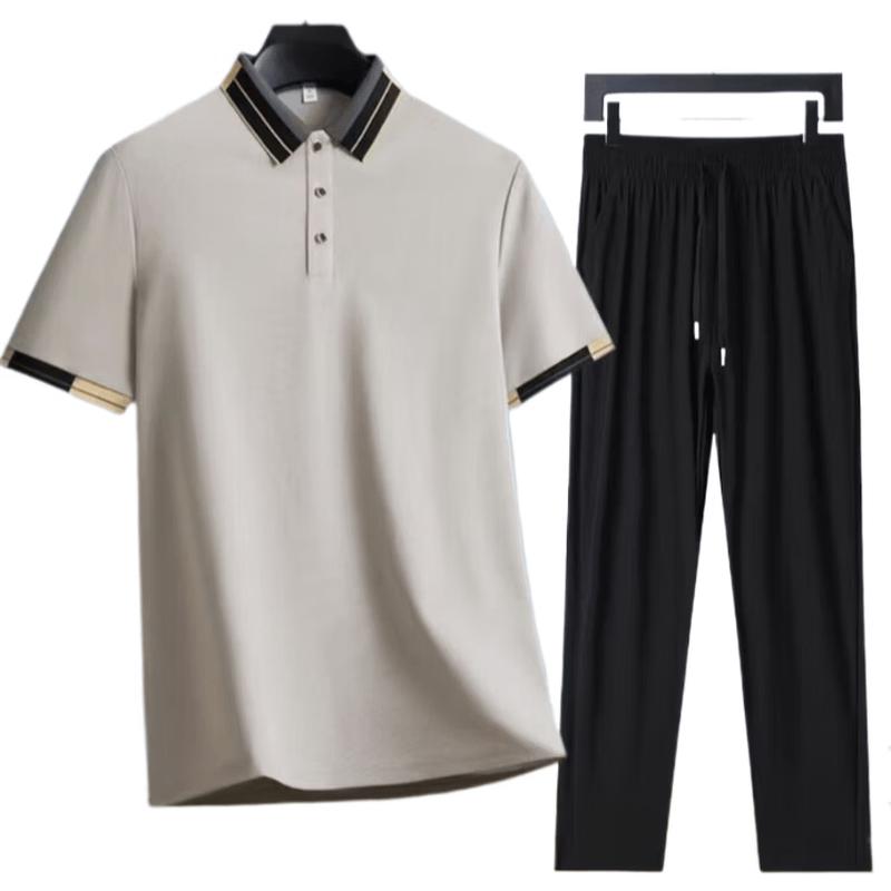 Kangbo Men s Ice Silk Polo Shirt Two-Piece Set L