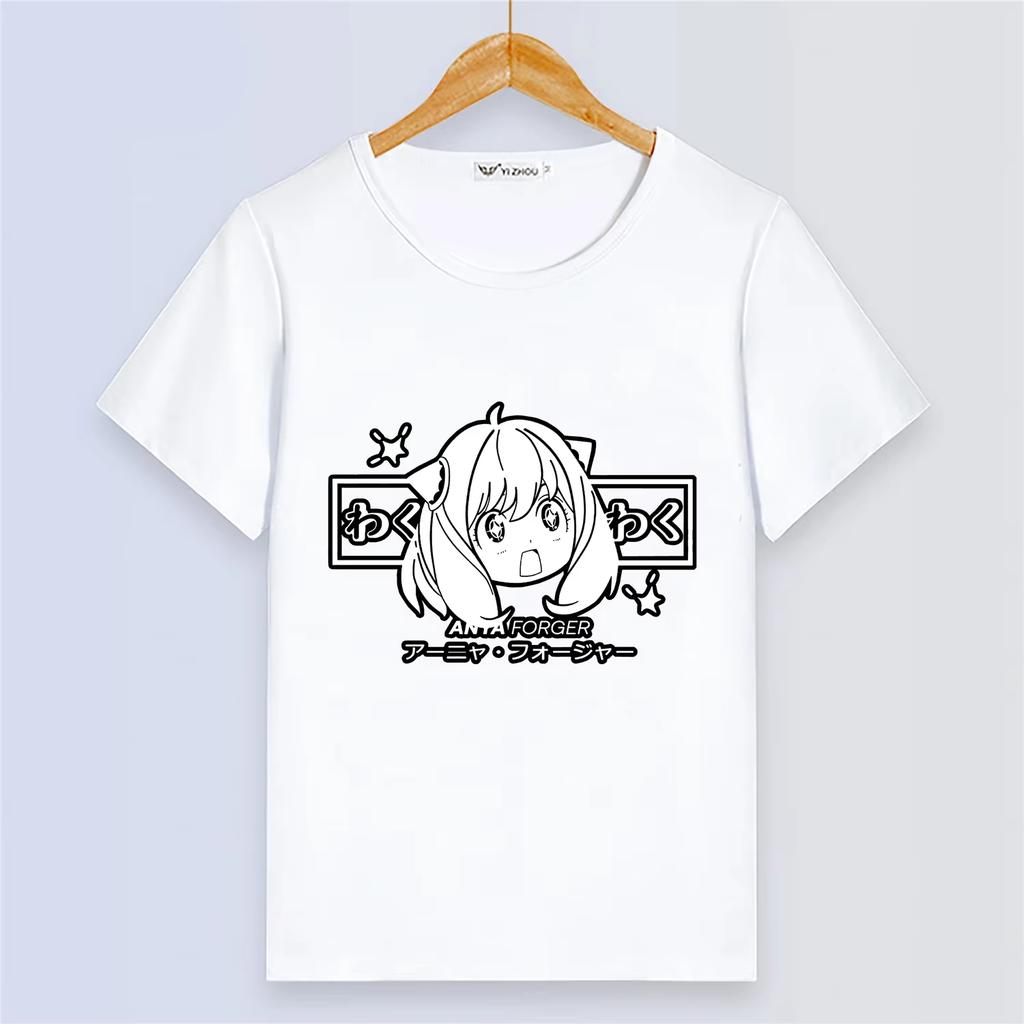 SPY×FAMILY Anime Short Sleeve Digital Print White Summer Top, Plus Size Couple Cute Cartoon T-Shirt, Harajuku Style Outerwear