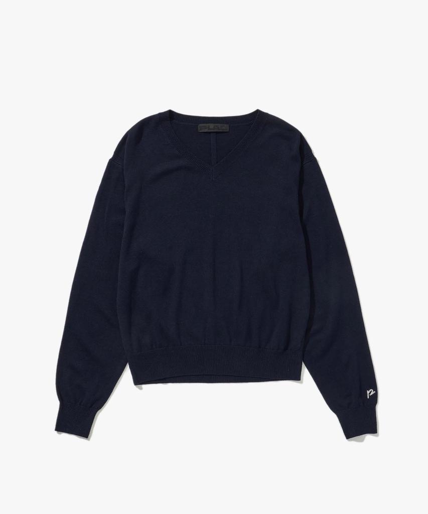PLAC V-Neck Reverse Detail Knit Navy