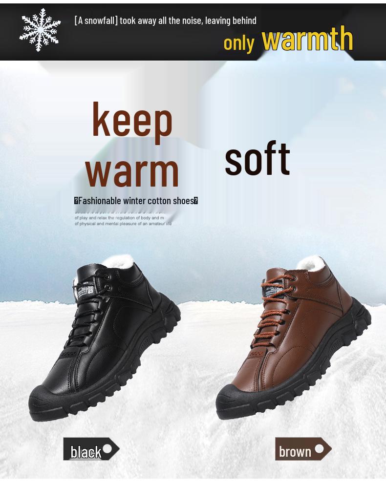 Men's Fleece Lined High Top Leather Shoes: Casual Winter Outdoor Snow Boots