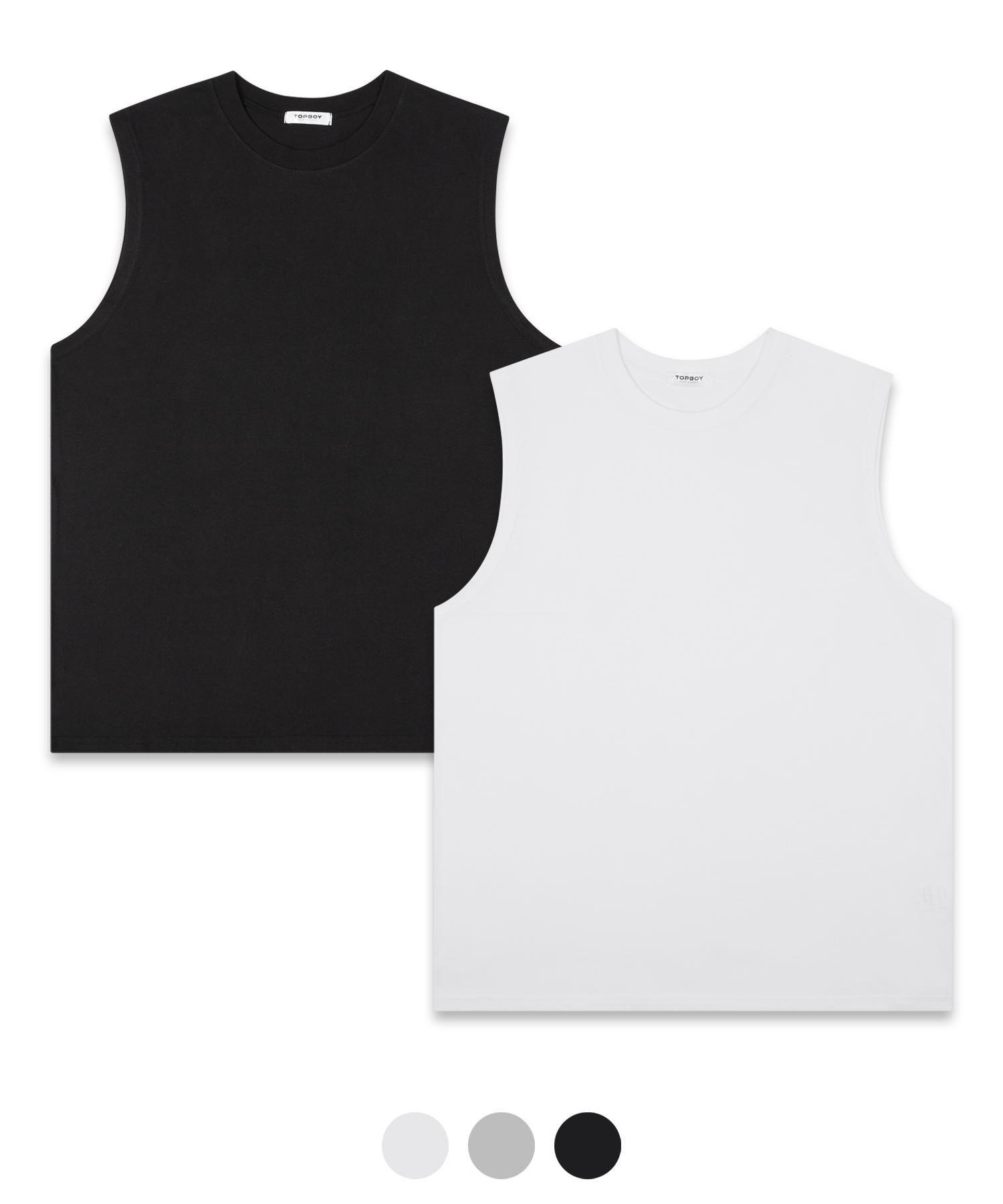 Top Boy [2Pack] Layered Oversized Sleeveless 3 Colors White/Free