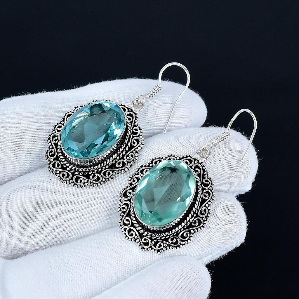 Aquamarin Edelstein Ohrringe, 925 Sterling Silber Ohrringe, Silber Ohrringe zum Verschenken, Aquamarin Hängeohrringe für Jubiläumsgeschenk