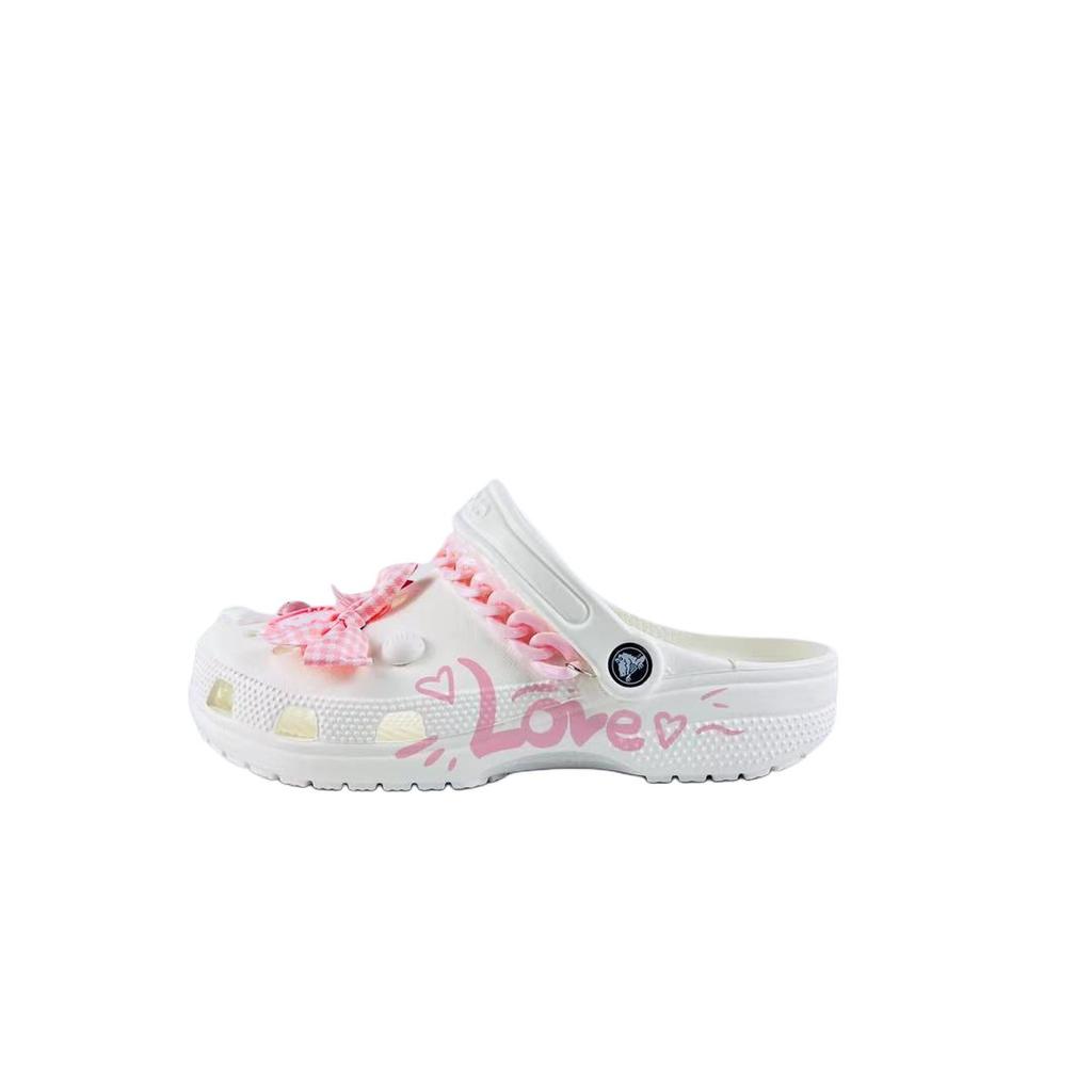 Crocs Classic Clog EVA Pink Checkered Sweetheart Classic Beach Versatile Hole Shoes Unisex White