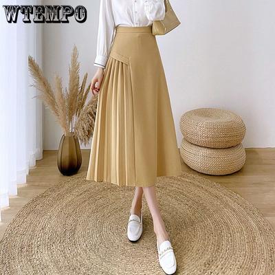Women's Irregular Mid Length Skirt with A Sense of Drape Slimming High Waisted Pleated Skirt A-line Dress