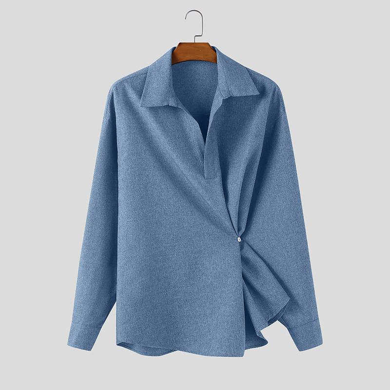 

INCERUN Мужские рубашки оверсайз с лацканами, длинными рукавами, боковой застежкой на пуговицы, нерегулярного кроя, в стиле кэжуал 5XL