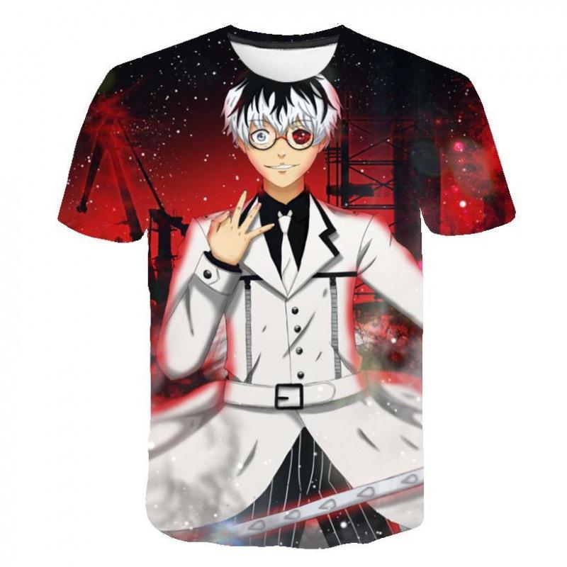 Tokyo Ghoul 3D Digital Print T-Shirt for Men Boys, Anime Cartoon Graphic Tee, Breathable Polyester Short Sleeve, Casual Streetwear Tops