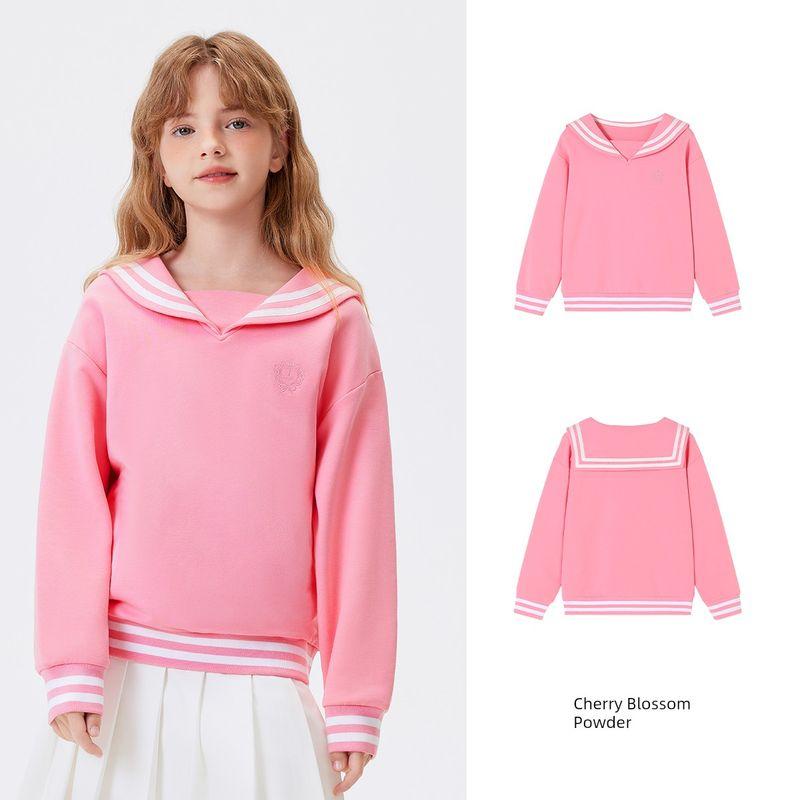 Navigare Italian Small Sailboat Girls Sweatshirt Kidsren s Top 2026 Spring New T-Shirt Navy Collar Nvg Navy Girl-Sakura Pink 130