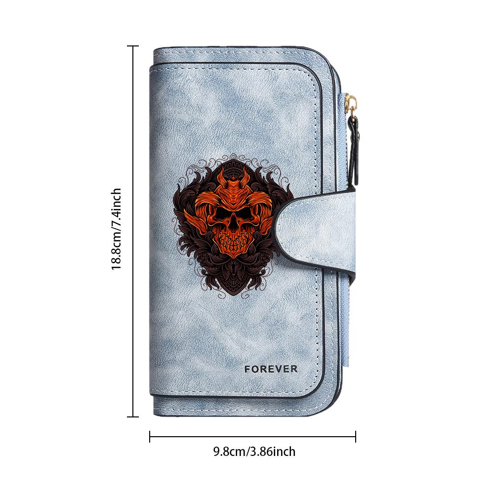 Gothic Skull Printed Long Wallet for Daily Use Stylish Portable Card Holder