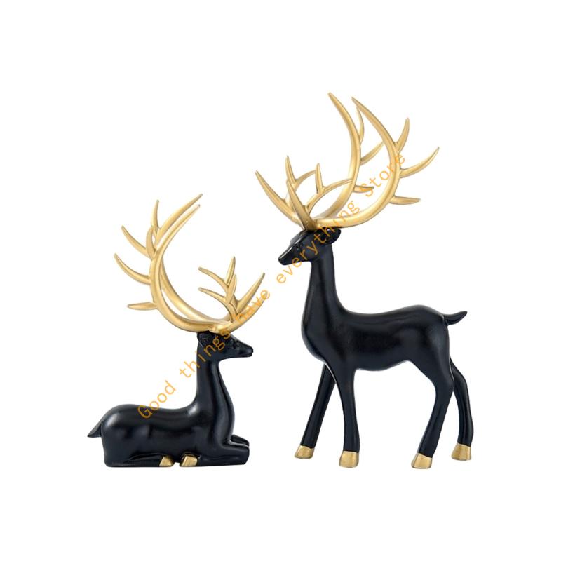 

2Pcs Festives Reindeer Sculptures Resins Christmas Deer Statues Decorations For Tabletop Mantels And Holiday Display 55KF чёрный
