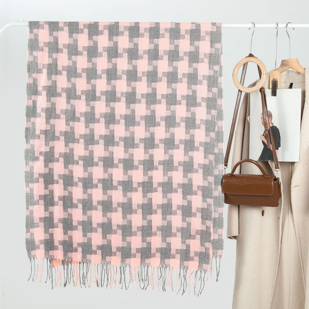 New Women's Retro Thousand Bird Grid Tassel Thickened Warm Scarf Japanese Korean Students Versatile Shawl