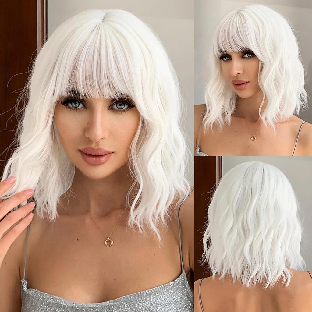 Pink Curly Synthetic Wigs for Black Women Short Kinky Curly Wig with Bangs Heat Resistant Hair Wig Halloween Cosplay Party Wigs