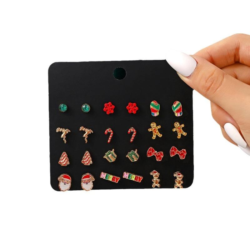 Christmas Earrings Set Snowflake Gingerbread Man Christmas Tree Old Man Elk Holiday Party Christmas