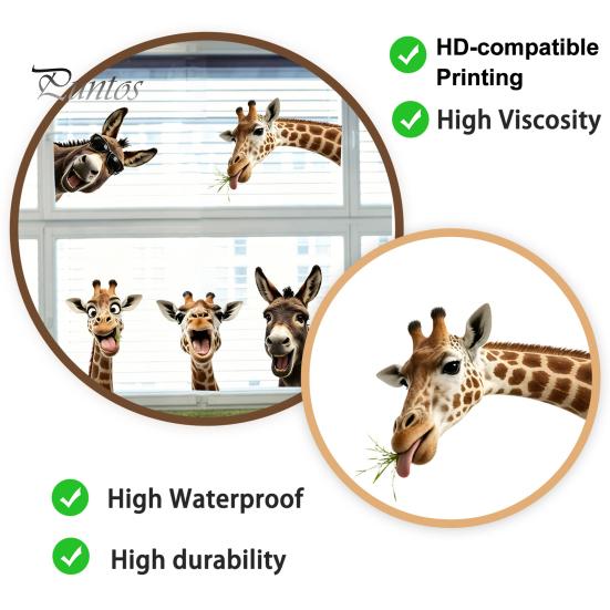 Decorazione Statica Rimuovibile per Finestre con Giraffa e Asino, Pellicola Adesiva per Vetri di Animali della Fattoria Senza Residui per Cucina e Stanza degli Ospiti, Carina, Scherzosa, Dimensioni Personalizzabili