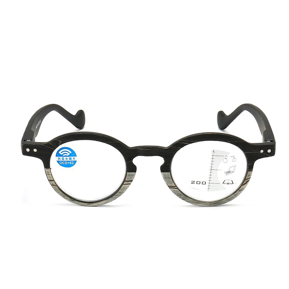 Imitation Wood Grain Retro Round Frame Reading Glasses Intelligent Progressive Multi-Focus Old Man Mirror Far And Near Reading Glasses