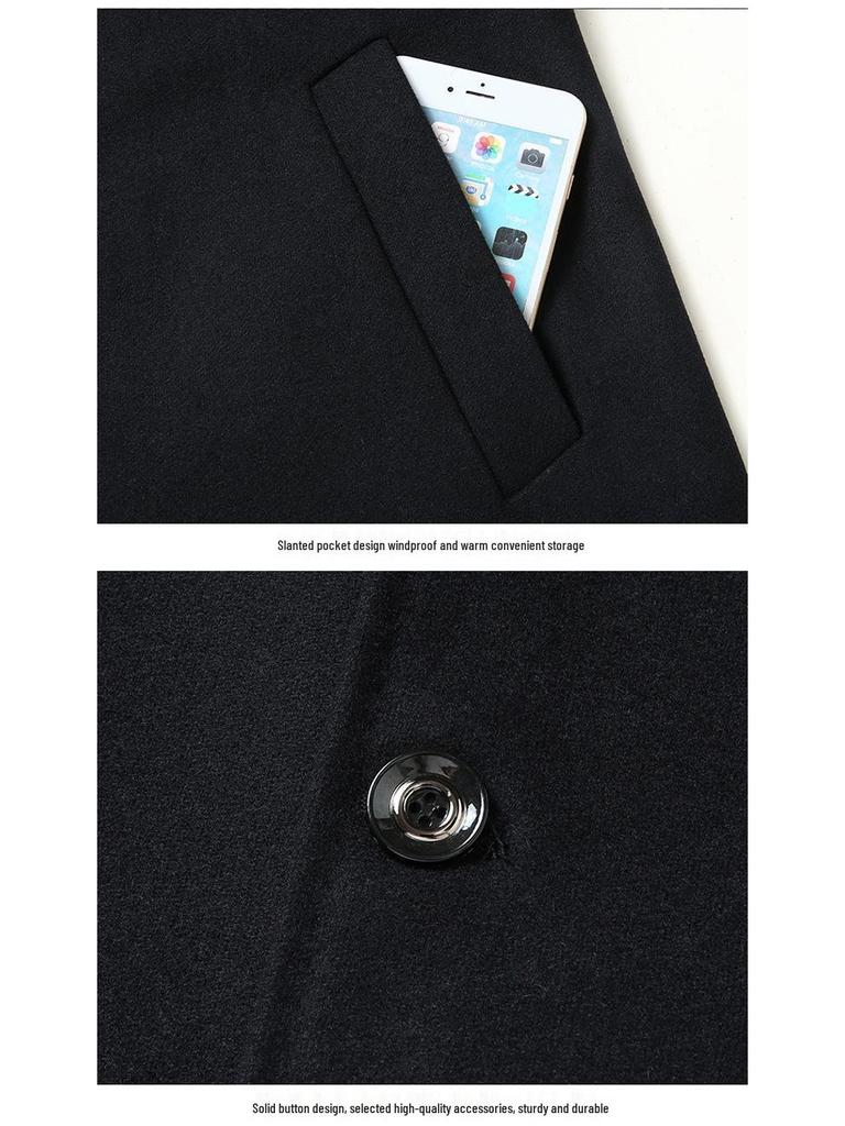 Męski płaszcz wełniany plus size - Jesienno-zimowy Długi, Casualowy, Ciepły