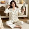 Sweet and high-value butterfly print ice silk pajamas women's ins loungewear long-sleeved trousers two-piece set