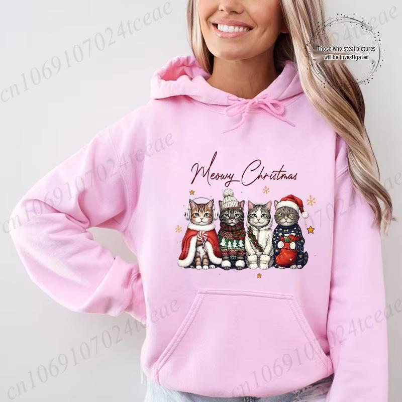 Meow Meow Christmas Cat Print Sweatshirt – Funny Merry Christmas Casual Fashion Top