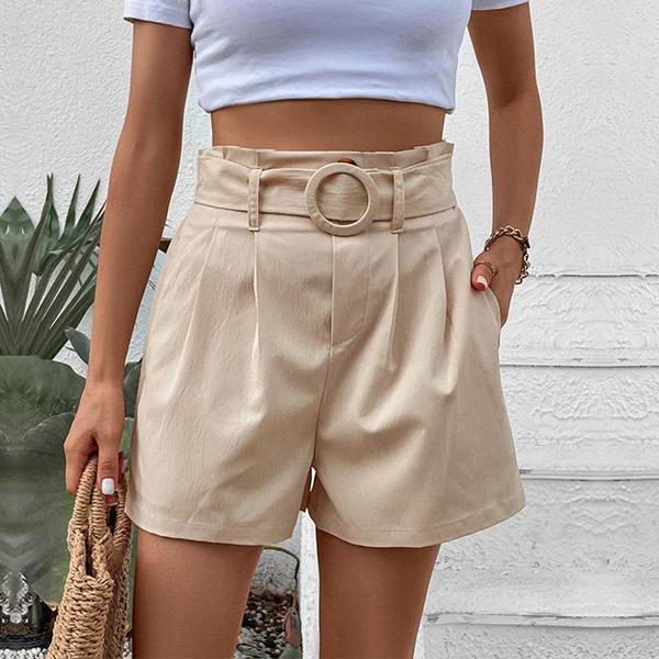 Woman's Fashion Bottoms Solid Color Shorts with Waist Belt