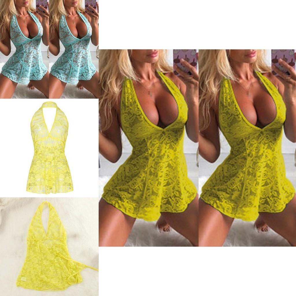 Alluring Women's Lingerie Set Featuring Floral Lace Deep V-neck See-through Design