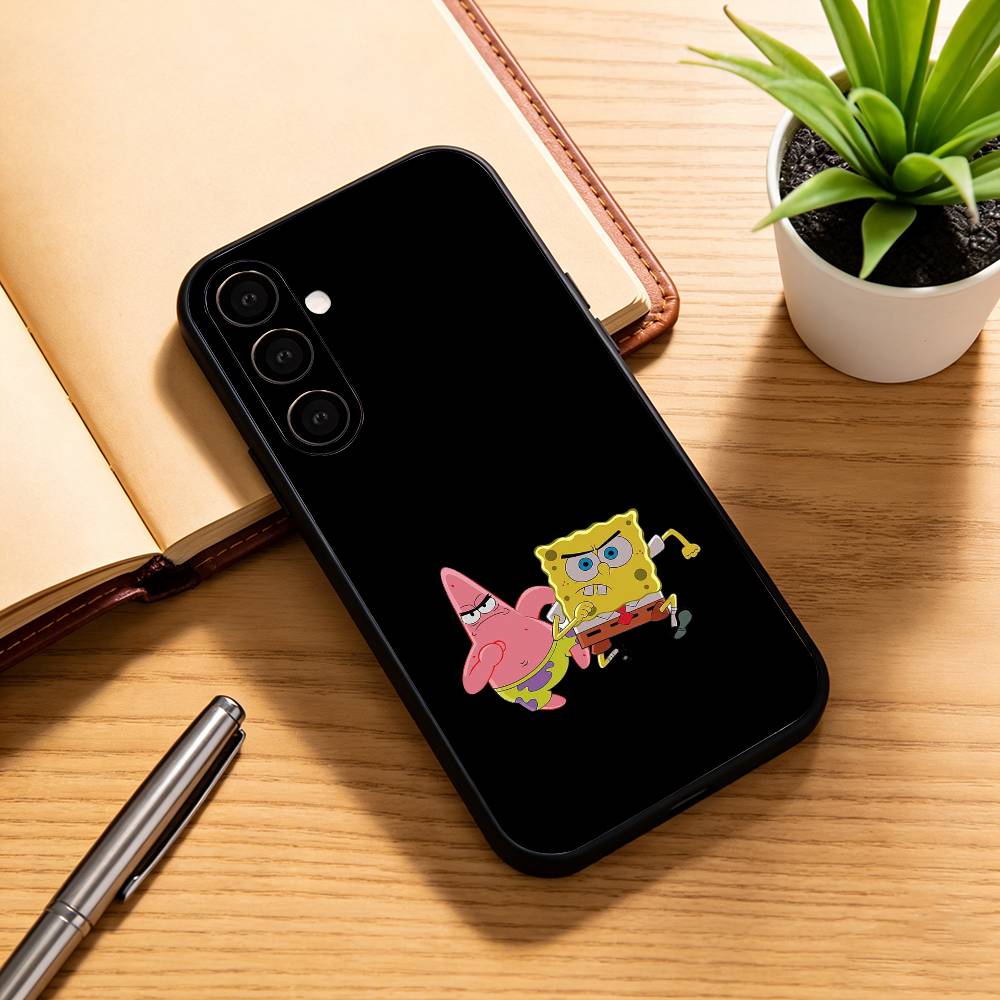 S-Sponge Funny B-Bob Animation Phone Case Black Silicone Soft For Samsung Galaxy A73,A72,A71,A70,A53,A52,A51