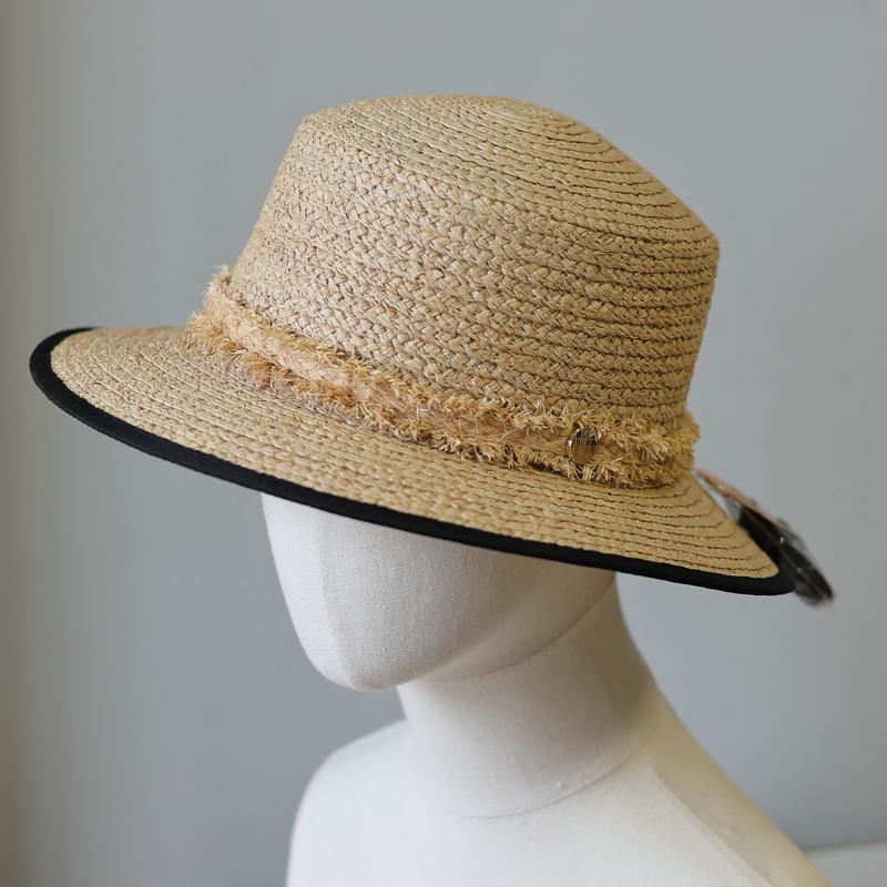 

Small standard retro flat edge Lafite straw woven sunscreen hat women s summer sunshade seaside vacation beach flat top hat Adult Adjustable чорний
